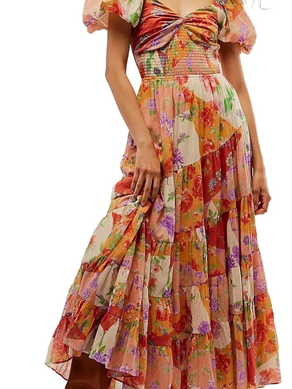 Floral Patchwork Maxi Dress in Multicolor
